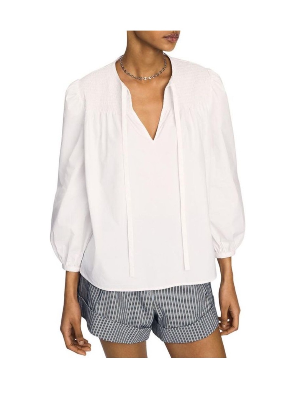 Derek Lam 10 Crosby Austin Smocked Cotton Poplin Blouse NWT White Size 4